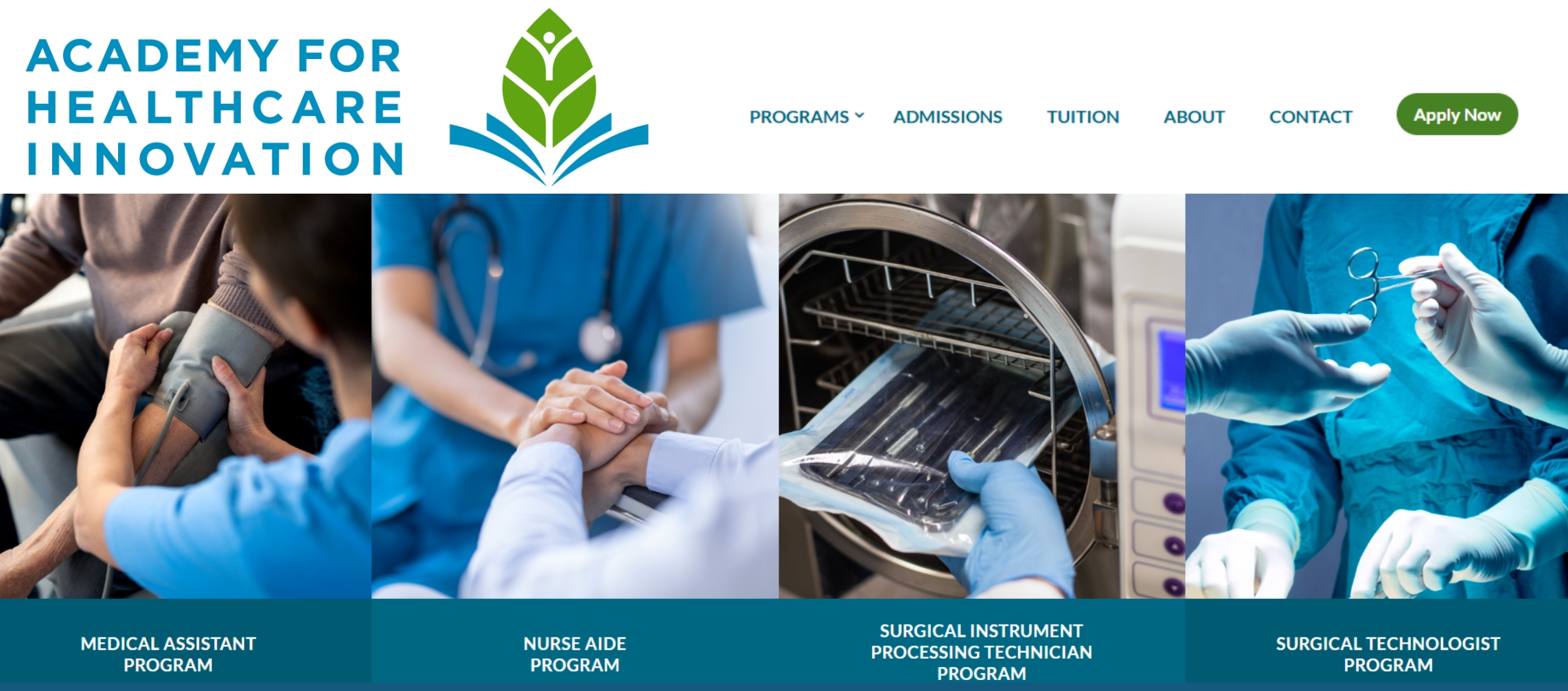 Academy for Healthcare Innovaton website photo depicting the different programs provided.