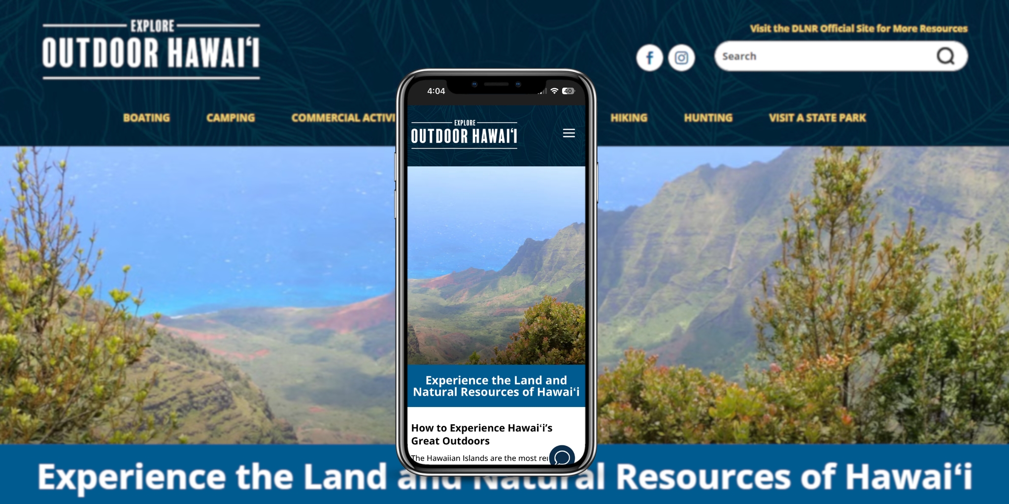 DLNR Outdoor Hawaii website shown on a laptop and mobile device screen.